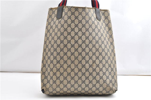 Authentic GUCCI Vintage Sherry Line Shoulder Tote Bag GG PVC Leather Navy 1222G