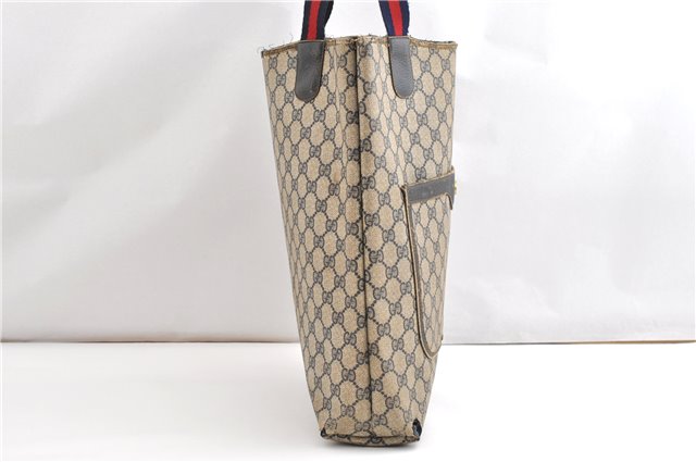 Authentic GUCCI Vintage Sherry Line Shoulder Tote Bag GG PVC Leather Navy 1222G