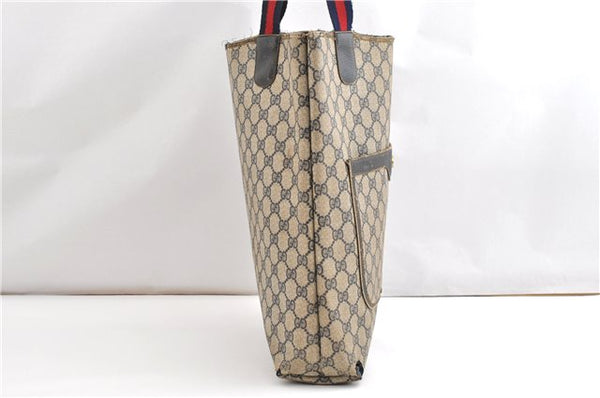 Authentic GUCCI Vintage Sherry Line Shoulder Tote Bag GG PVC Leather Navy 1222G