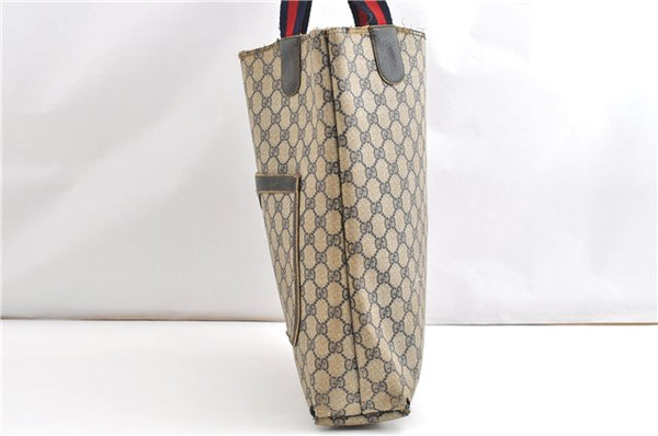Authentic GUCCI Vintage Sherry Line Shoulder Tote Bag GG PVC Leather Navy 1222G
