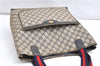 Authentic GUCCI Vintage Sherry Line Shoulder Tote Bag GG PVC Leather Navy 1222G