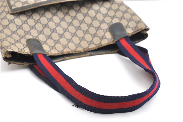 Authentic GUCCI Vintage Sherry Line Shoulder Tote Bag GG PVC Leather Navy 1222G