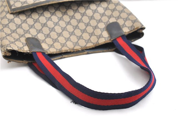 Authentic GUCCI Vintage Sherry Line Shoulder Tote Bag GG PVC Leather Navy 1222G