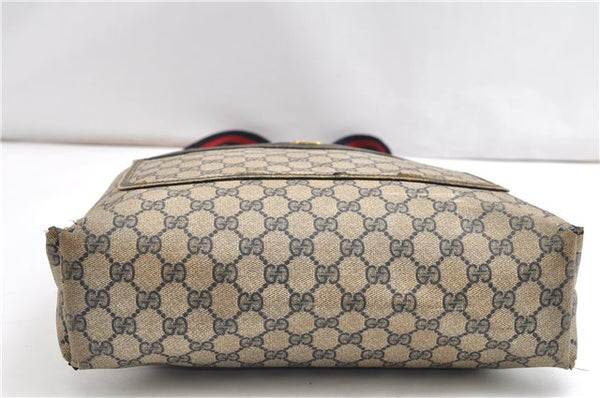 Authentic GUCCI Vintage Sherry Line Shoulder Tote Bag GG PVC Leather Navy 1222G