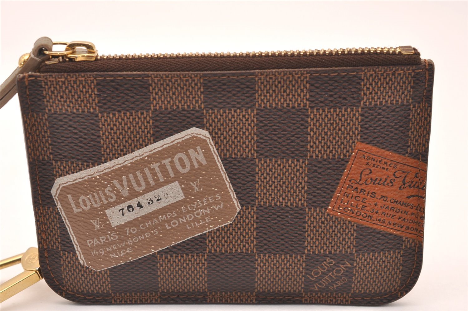 Auth Louis Vuitton Damier Label Collection Pochette Cles N63086 Coin Purse 1222I