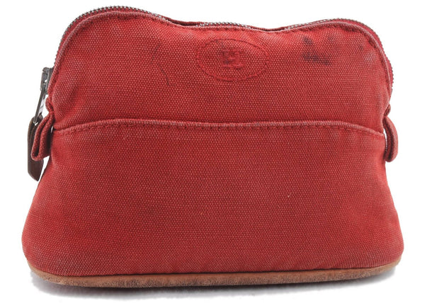 Authentic HERMES Bolide Pouch Purse MiniMini Canvas Leather Red 1223D