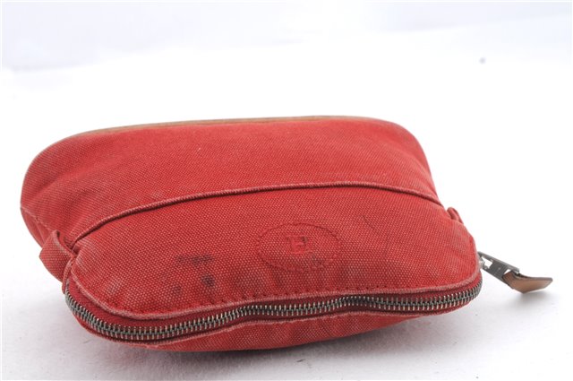 Authentic HERMES Bolide Pouch Purse MiniMini Canvas Leather Red 1223D