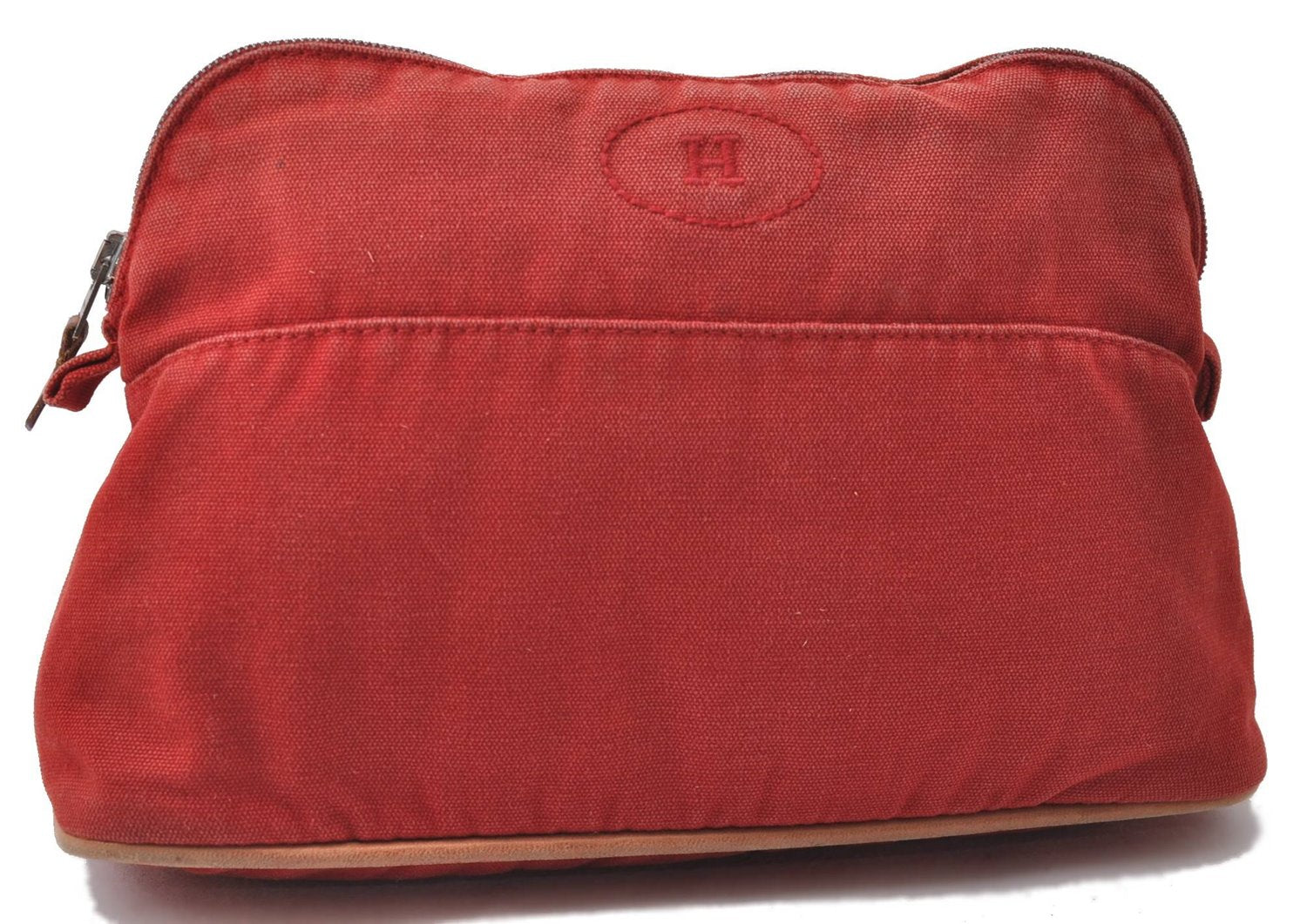 Authentic HERMES Bolide MM Pouch Purse Canvas Leather Red 1224D