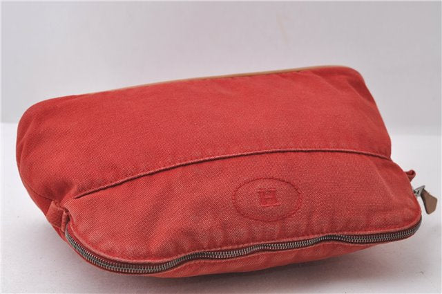 Authentic HERMES Bolide MM Pouch Purse Canvas Leather Red 1224D