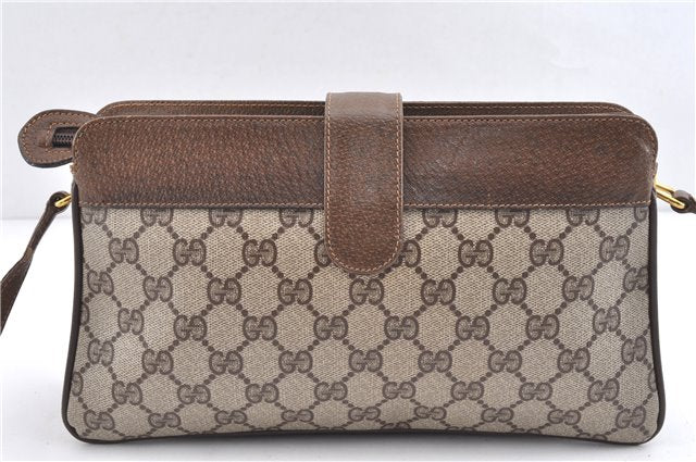 Authentic GUCCI Web Sherry Line Shoulder Cross Bag GG PVC Leather Brown 1224G