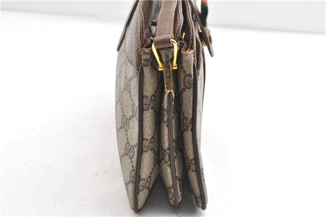 Authentic GUCCI Web Sherry Line Shoulder Cross Bag GG PVC Leather Brown 1224G