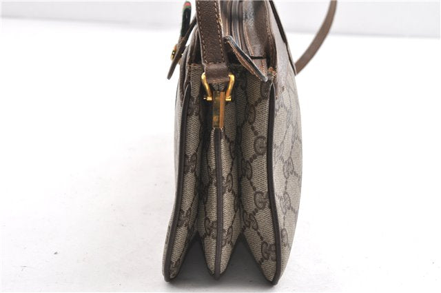 Authentic GUCCI Web Sherry Line Shoulder Cross Bag GG PVC Leather Brown 1224G