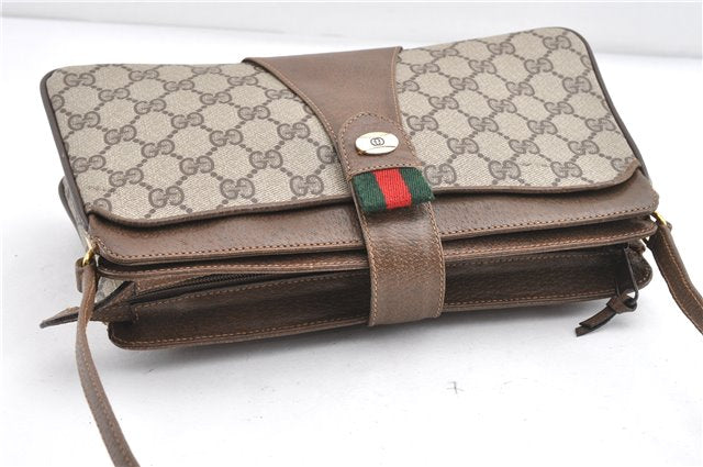 Authentic GUCCI Web Sherry Line Shoulder Cross Bag GG PVC Leather Brown 1224G