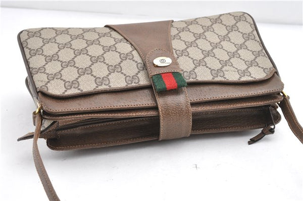 Authentic GUCCI Web Sherry Line Shoulder Cross Bag GG PVC Leather Brown 1224G