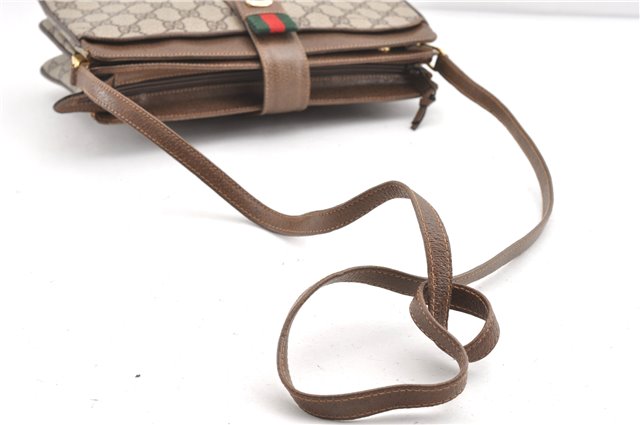Authentic GUCCI Web Sherry Line Shoulder Cross Bag GG PVC Leather Brown 1224G