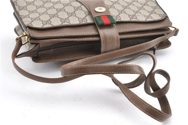 Authentic GUCCI Web Sherry Line Shoulder Cross Bag GG PVC Leather Brown 1224G