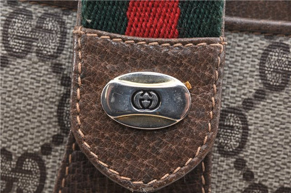 Authentic GUCCI Web Sherry Line Shoulder Cross Bag GG PVC Leather Brown 1224G