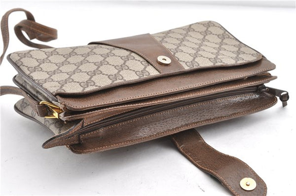 Authentic GUCCI Web Sherry Line Shoulder Cross Bag GG PVC Leather Brown 1224G