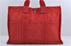 Authentic HERMES Deauville MM Hand Tote Bag Canvas Red 1225D