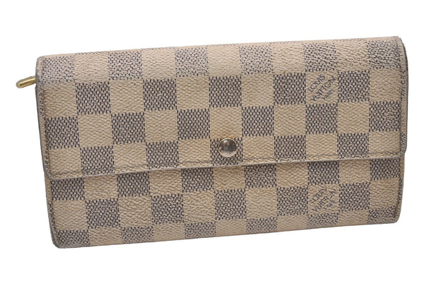 Authentic Louis Vuitton Damier Azur Portefeuille Sarah Wallet N61735 LV 1225I