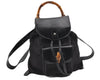 Authentic GUCCI Vintage Bamboo Backpack Purse Nylon Enamel Black 1230G