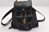 Authentic GUCCI Vintage Bamboo Backpack Purse Nylon Enamel Black 1230G