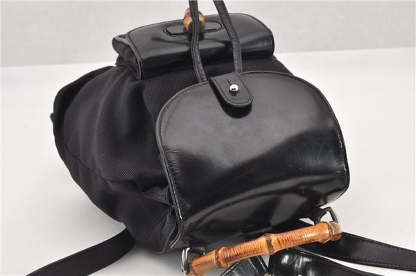 Authentic GUCCI Vintage Bamboo Backpack Purse Nylon Enamel Black 1230G