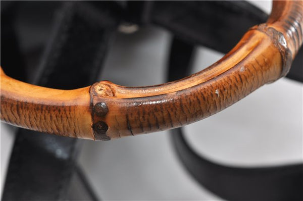 Authentic GUCCI Vintage Bamboo Backpack Purse Nylon Enamel Black 1230G