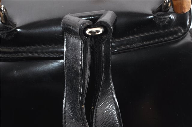 Authentic GUCCI Vintage Bamboo Backpack Purse Nylon Enamel Black 1230G