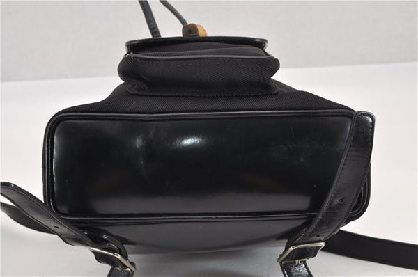 Authentic GUCCI Vintage Bamboo Backpack Purse Nylon Enamel Black 1230G