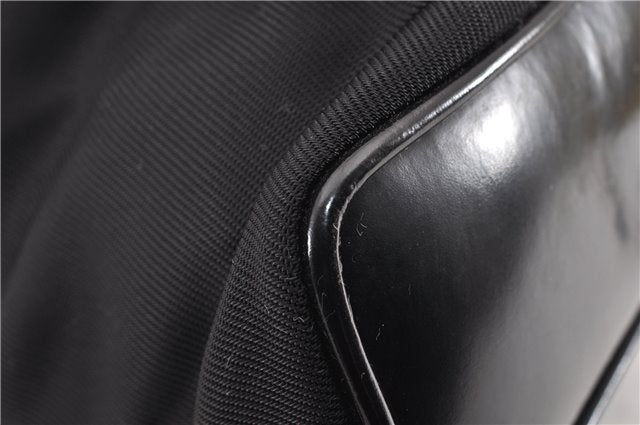 Authentic GUCCI Vintage Bamboo Backpack Purse Nylon Enamel Black 1230G