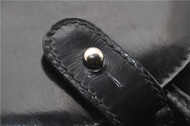 Authentic GUCCI Vintage Bamboo Backpack Purse Nylon Enamel Black 1230G