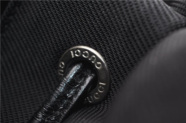 Authentic GUCCI Vintage Bamboo Backpack Purse Nylon Enamel Black 1230G