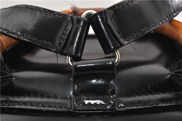 Authentic GUCCI Vintage Bamboo Backpack Purse Nylon Enamel Black 1230G