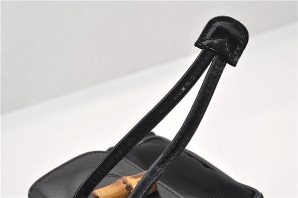 Authentic GUCCI Vintage Bamboo Backpack Purse Nylon Enamel Black 1230G