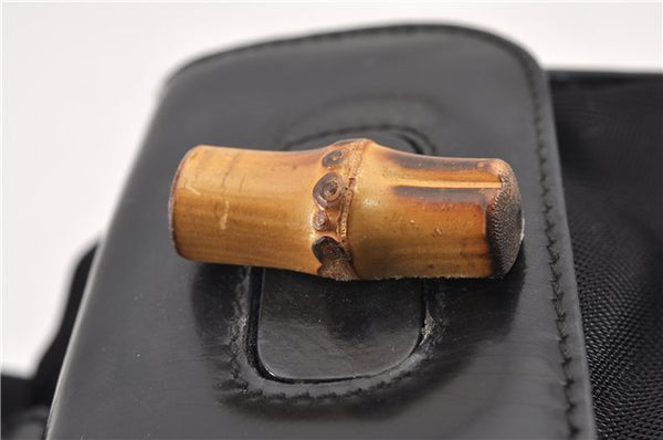 Authentic GUCCI Vintage Bamboo Backpack Purse Nylon Enamel Black 1230G