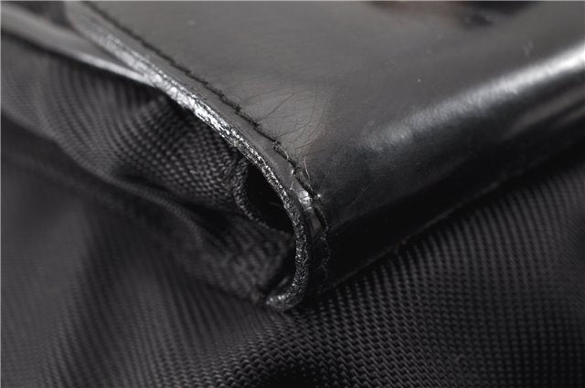 Authentic GUCCI Vintage Bamboo Backpack Purse Nylon Enamel Black 1230G