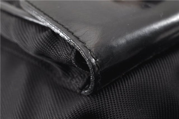 Authentic GUCCI Vintage Bamboo Backpack Purse Nylon Enamel Black 1230G