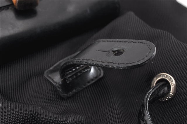 Authentic GUCCI Vintage Bamboo Backpack Purse Nylon Enamel Black 1230G