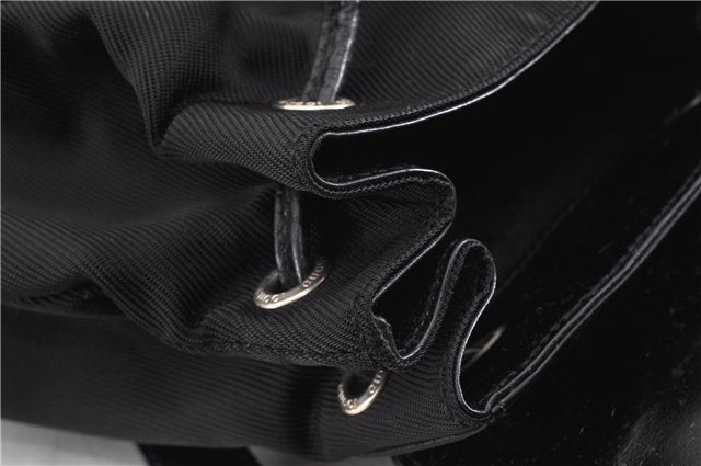 Authentic GUCCI Vintage Bamboo Backpack Purse Nylon Enamel Black 1230G