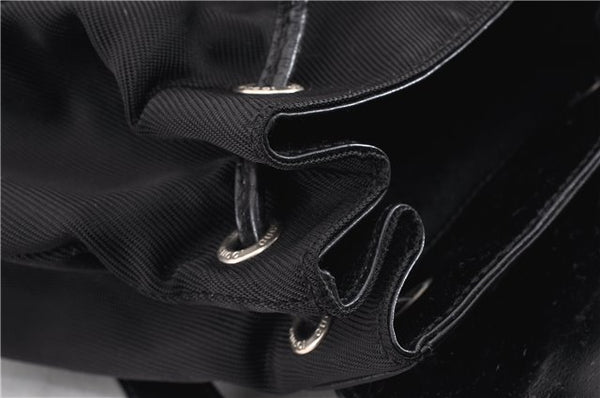 Authentic GUCCI Vintage Bamboo Backpack Purse Nylon Enamel Black 1230G