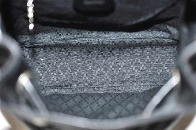 Authentic GUCCI Vintage Bamboo Backpack Purse Nylon Enamel Black 1230G