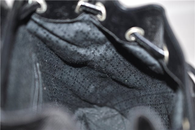 Authentic GUCCI Vintage Bamboo Backpack Purse Nylon Enamel Black 1230G