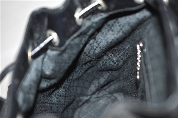 Authentic GUCCI Vintage Bamboo Backpack Purse Nylon Enamel Black 1230G