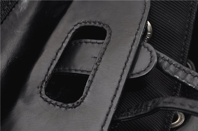 Authentic GUCCI Vintage Bamboo Backpack Purse Nylon Enamel Black 1230G