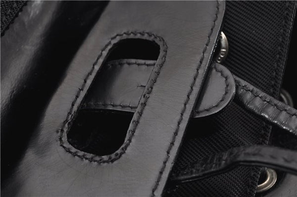 Authentic GUCCI Vintage Bamboo Backpack Purse Nylon Enamel Black 1230G