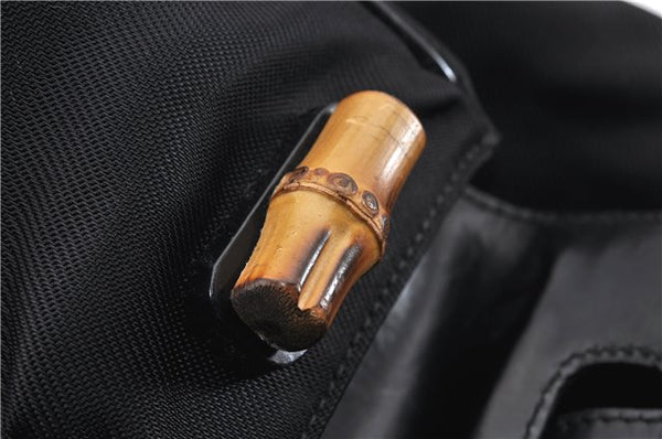 Authentic GUCCI Vintage Bamboo Backpack Purse Nylon Enamel Black 1230G