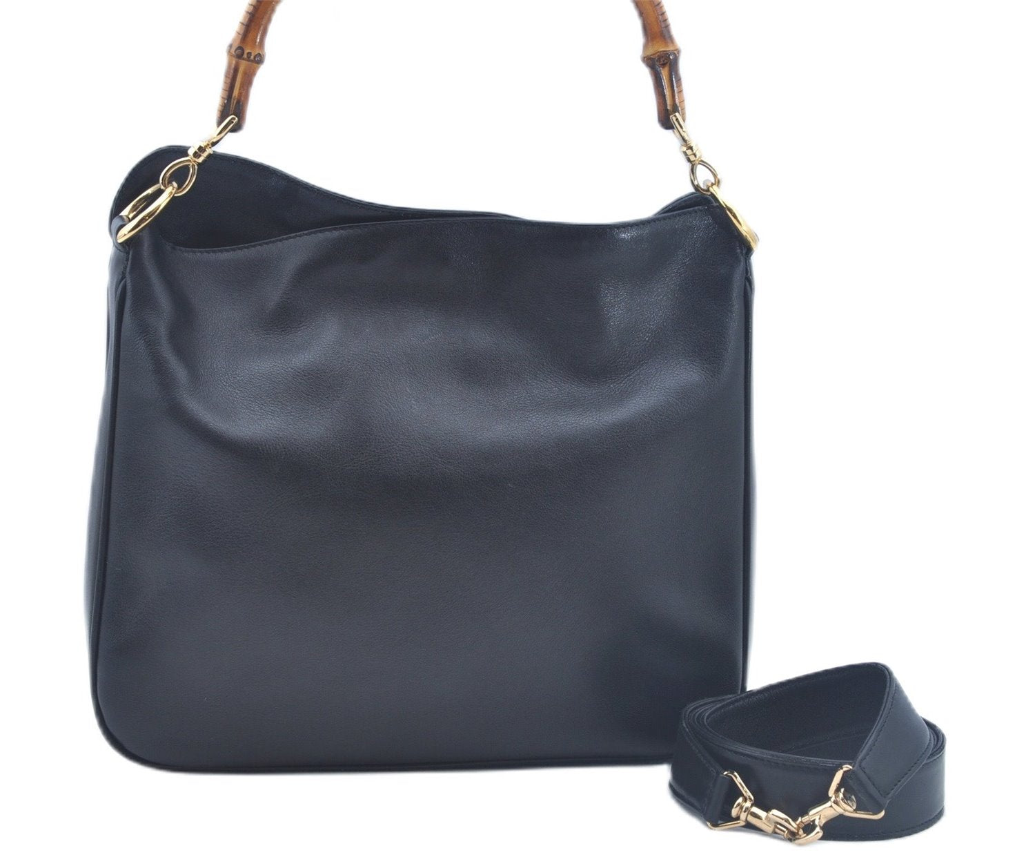 Authentic GUCCI Bamboo 2Way Shoulder Hand Bag Leather 0011638 Black 1231G