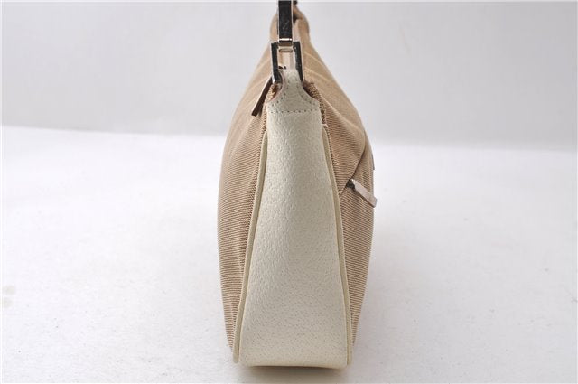 Auth GUCCI Bamboo Shoulder Bag Purse Canvas Leather 0013870 Beige White 1232D