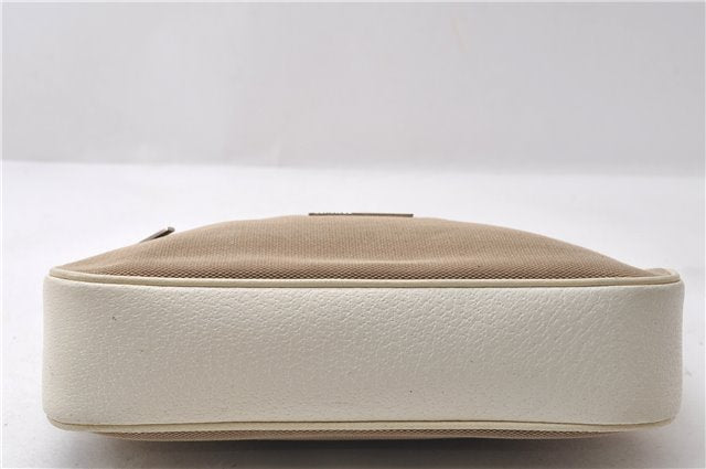 Auth GUCCI Bamboo Shoulder Bag Purse Canvas Leather 0013870 Beige White 1232D